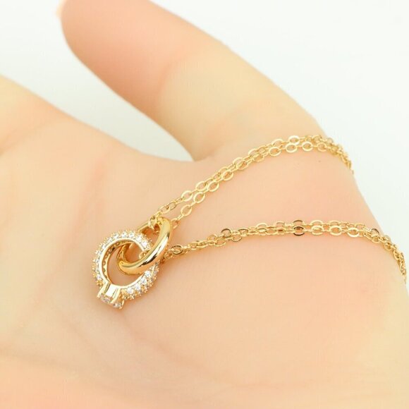 Elegant Rose Gold Pendant Necklace with Dual Ring Design, XPNL0349 - Picture 4 of 13